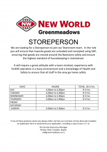 Storeperson Vacancy