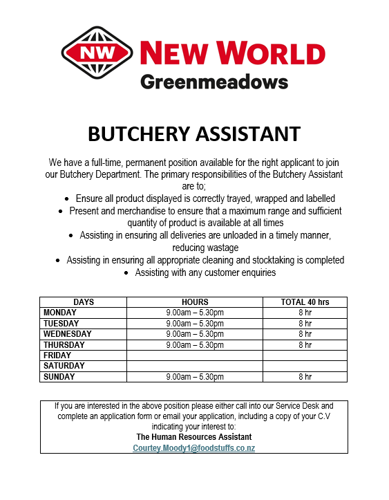 Butchery Assistant 40hr